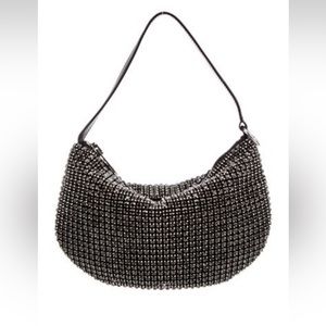 Leather-Trim Crystal Handle Bag